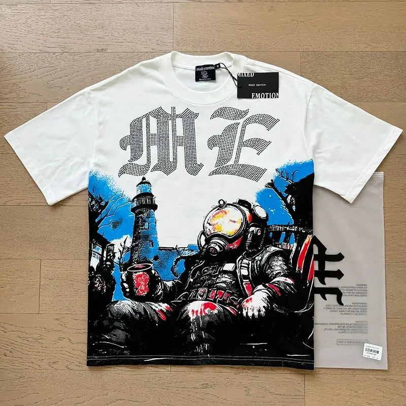 MIXED EMOTION Oversized Cotton Rhinestone T-Shirt