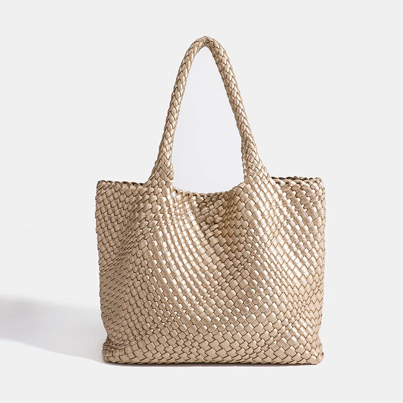 Woven Tote Bag For Women Soft Foldable Top-Handle Wristlet Bag Fashion Hobo Handbag Composite Bag with Coin Purse