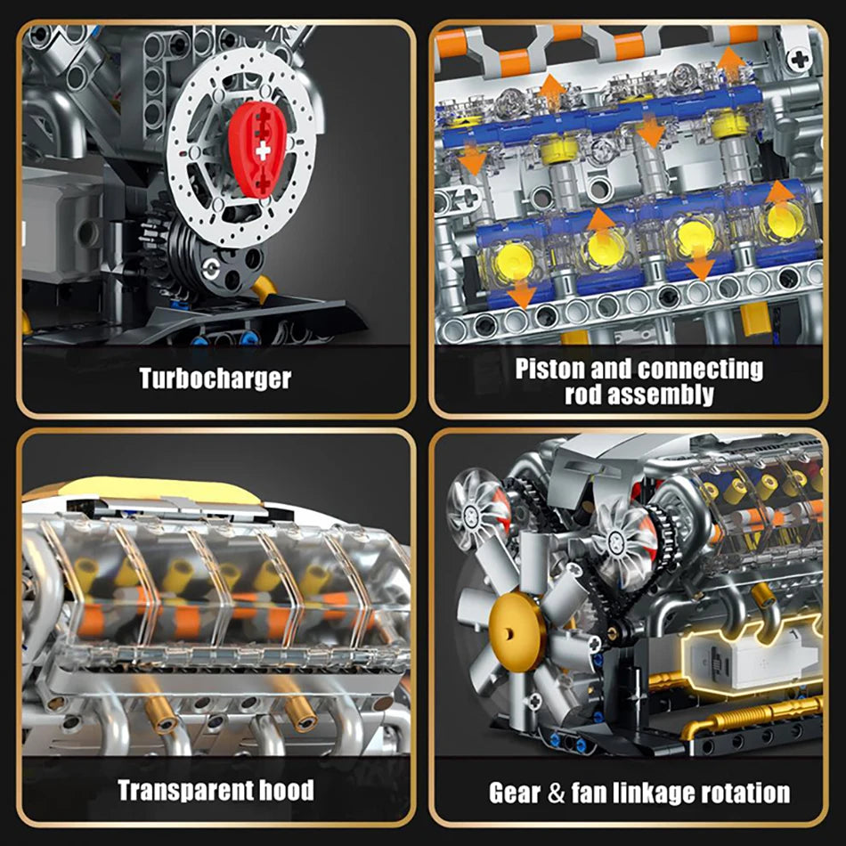 Technical Mechnical Electrice V8 Engine Building Blocks Simulation Car Engine MOC Bricks Science Education Toys Kids Adult Gift