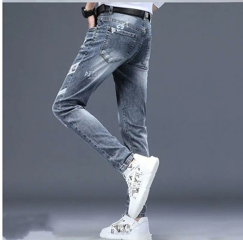 Men's Printed Stretch Slim Fit Denim Jeans
