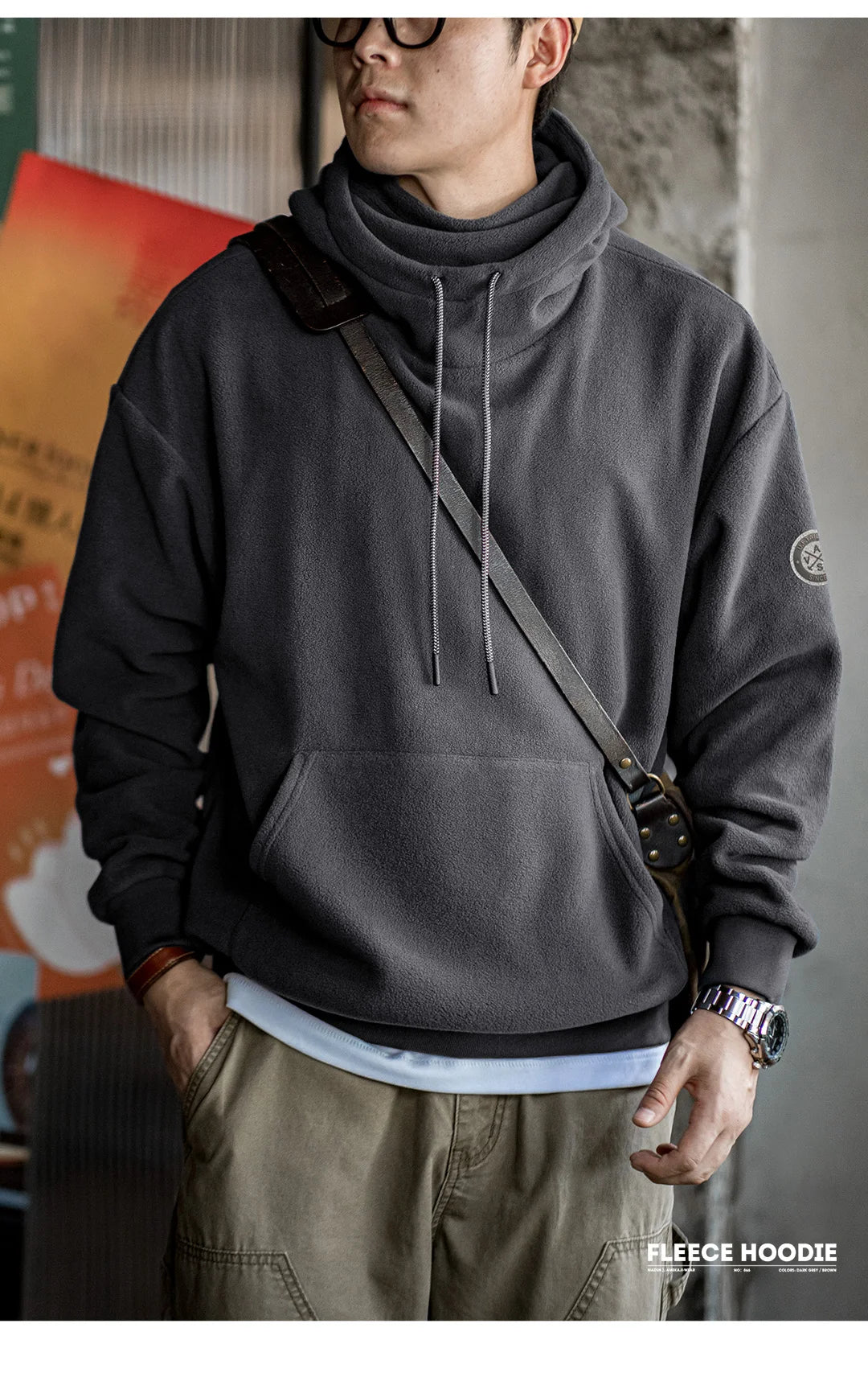 Maden Men's Polar Fleece Hoodie with Built-In Face Mask