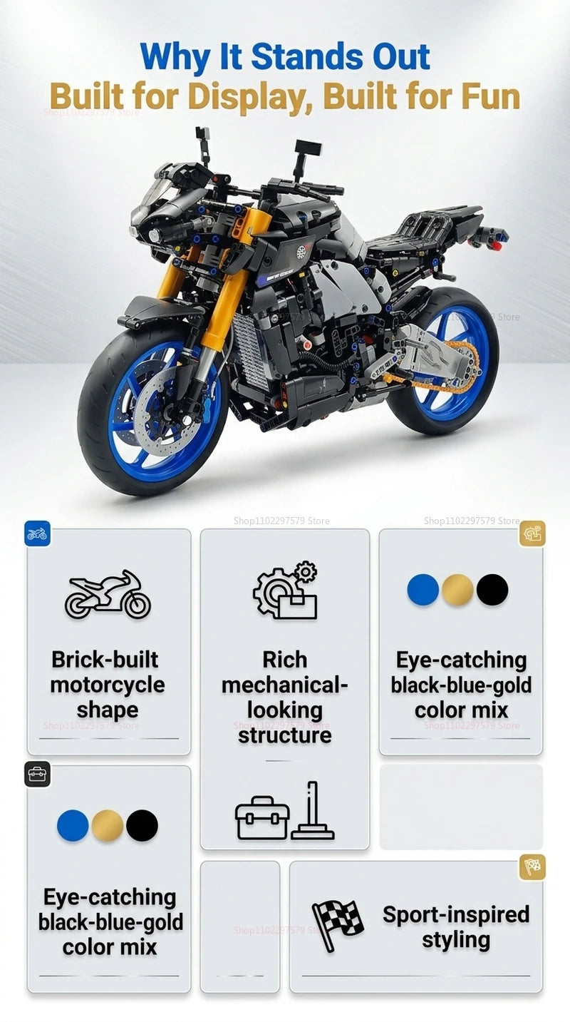New 1478PCS Racing Motorcycle Building Blocks Kit for Adults DIY Speed Motorbike Model Educational Toy Gift Collectible for Boys