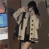 Y2K Striped Loose Cardigan – Vintage V-Neck Knit Sweater Coat