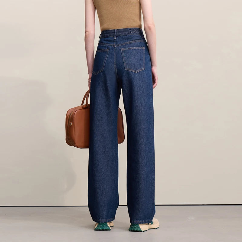 AMII Women's Barrel Jeans – Retro Straight Denim Trousers