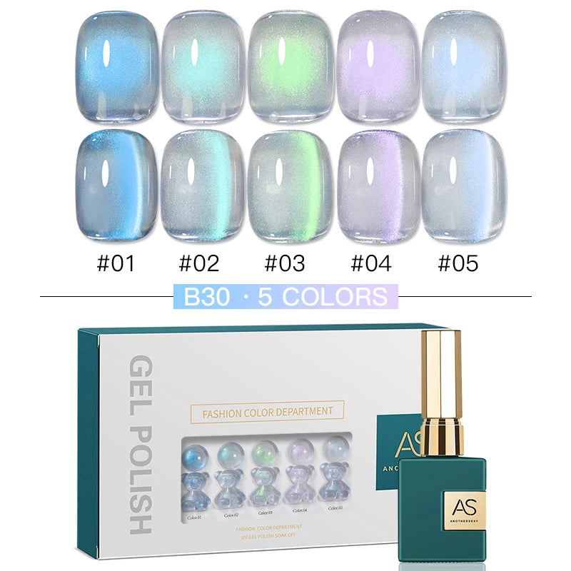 AS 15ml Glitter Cat Magnetic Nail Gel Polish Set 5 Colors Holographic Semi Permanent UV Gel Soak Off Sparkling Nail Art Varnish