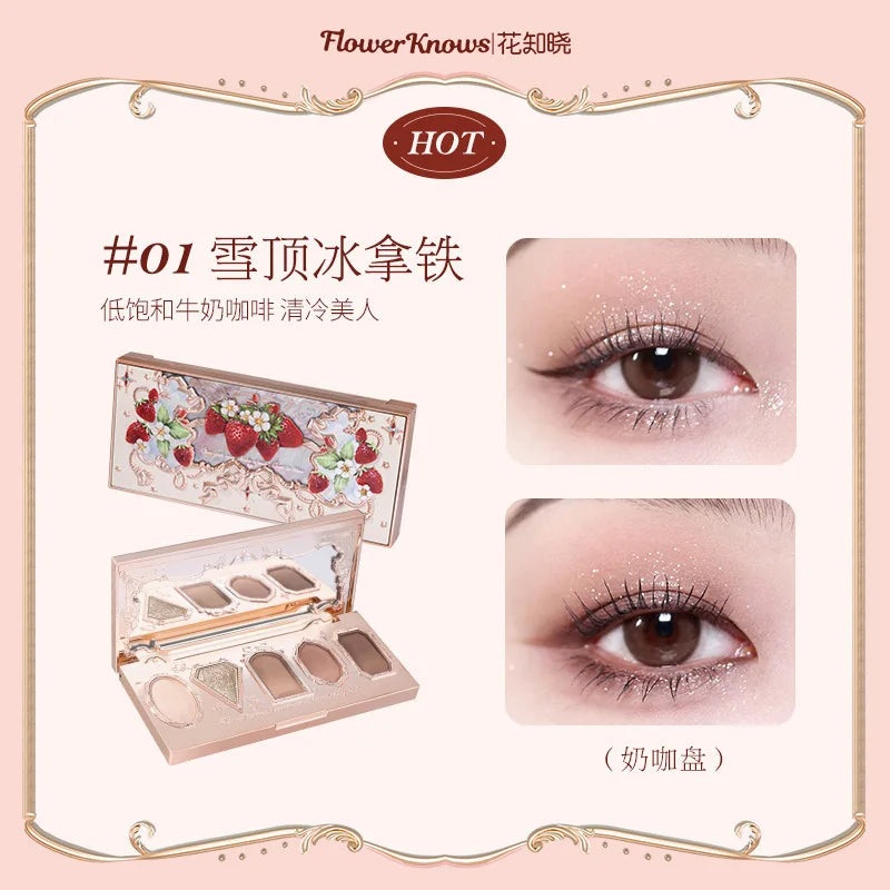 Flower Knows Strawberry Rococo Moonlight Mermaid Jewel Eyeshadow Palette 5 Colors Pearlescent Mashed Potatoes 2023