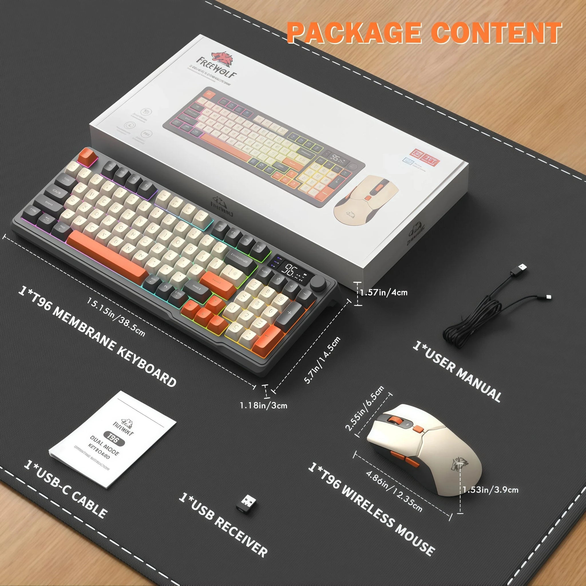 Freewolf T96 Gaming Wireless Keyboard and Mouse Supports dual-mode Bluetooth connectivity Compatible with PC and Mac devices