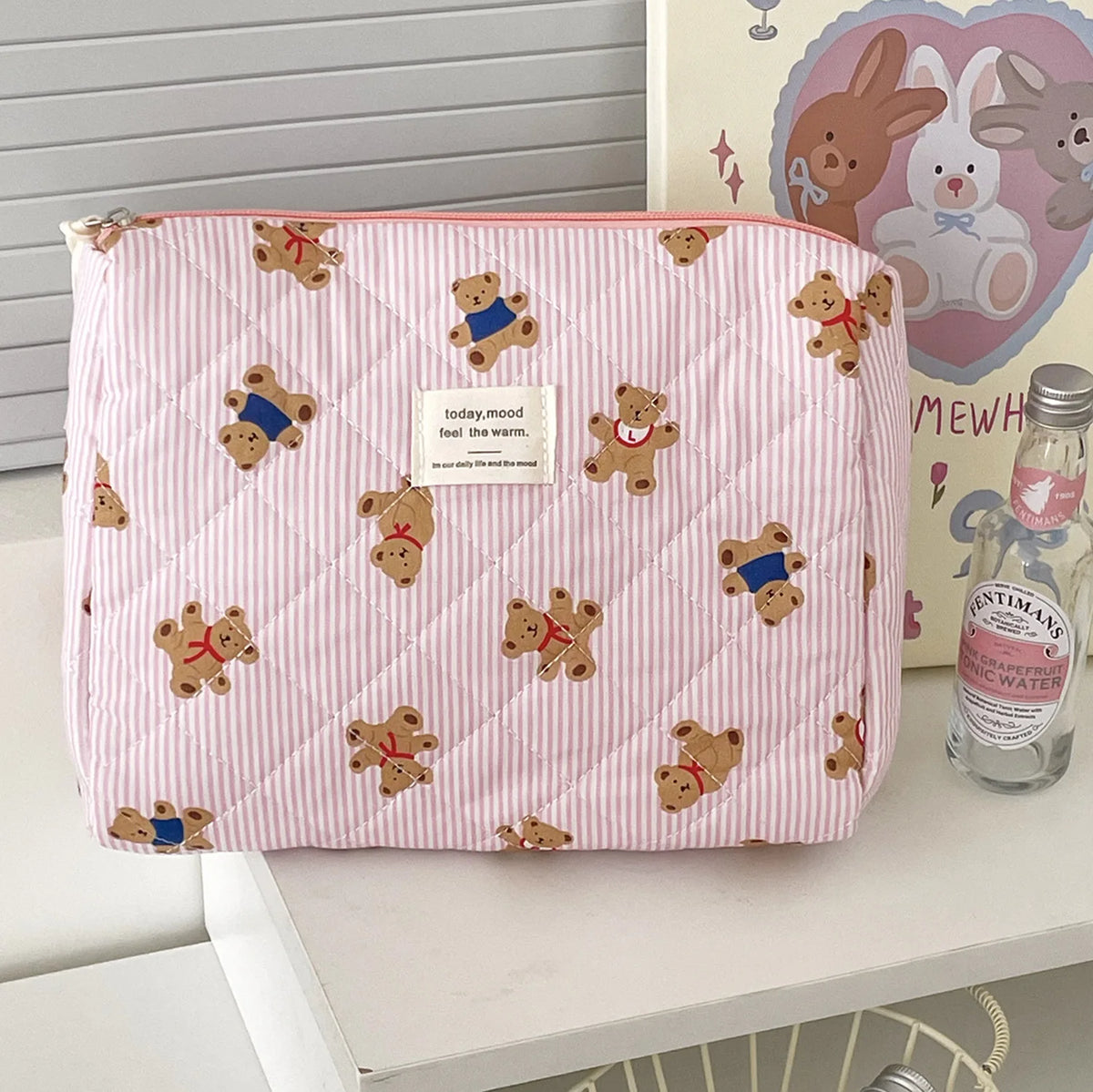 Quilted Bear Floral Cosmetic Bag for Women & Girls