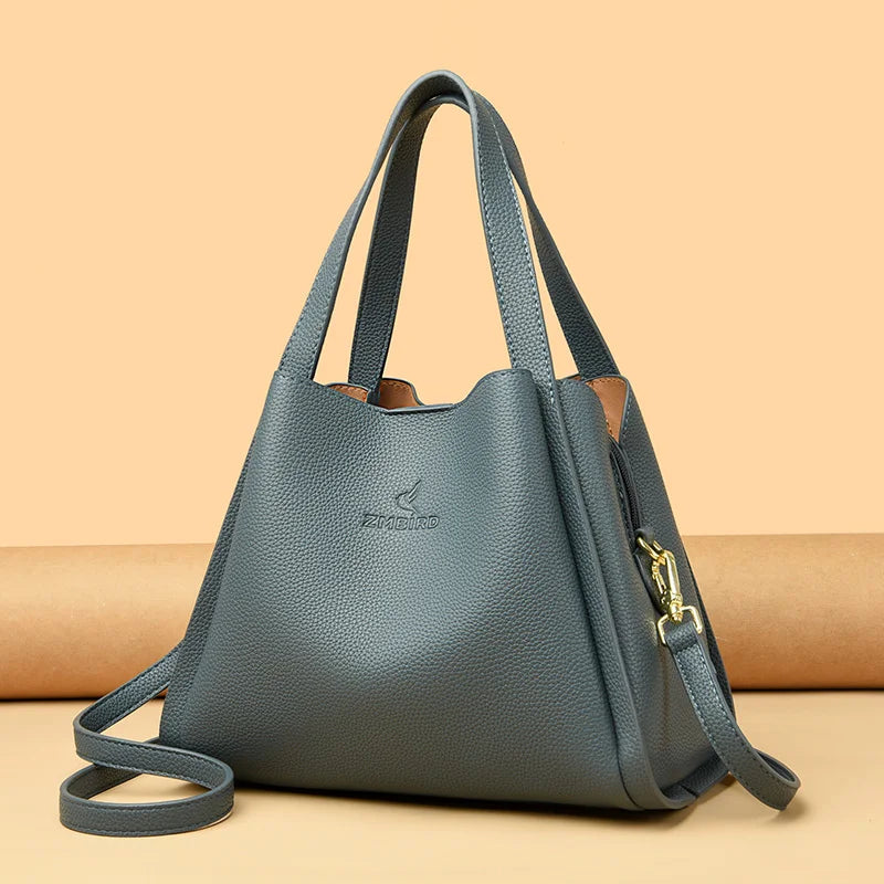 Genuine Brand Sturdy Durable Soft Leather Top-handle Bags Female Handbags Women 3 Layer Shoulder Crossbody Totes Messenger Bag