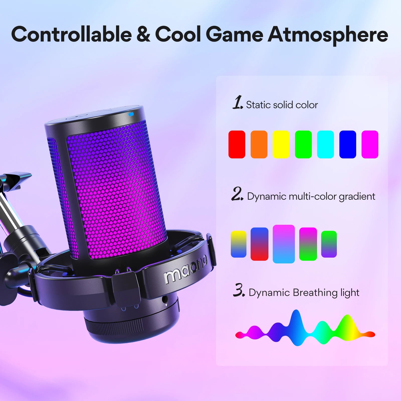 MAONO DGM20S USB Gaming Microphone with RGB & Boom Arm