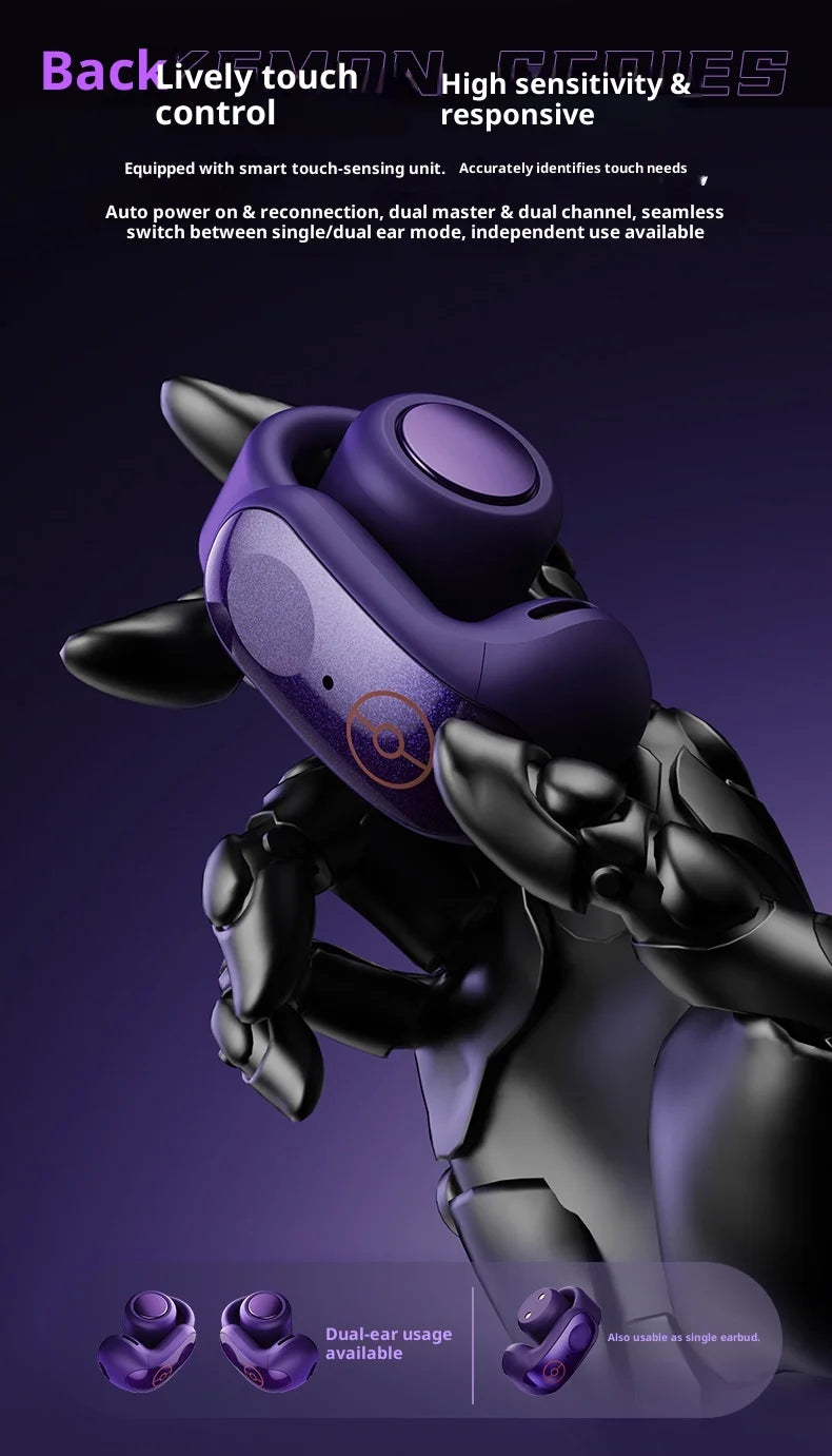 Gengar PokéMon Bluetooth Headset Ear Clip Hifi Stereo Wireless Game Sports Earbuds Long Battery Life Trendy Anime Gift