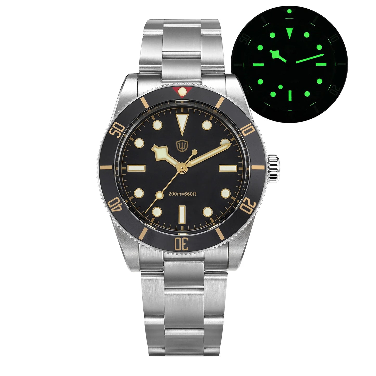 Watchdives WD7922 V2 BB54 Watch VH31 Sweep Second Movement Sapphire Crystal 20bar Waterproof C3 Luminous 37mm Vintage Watches