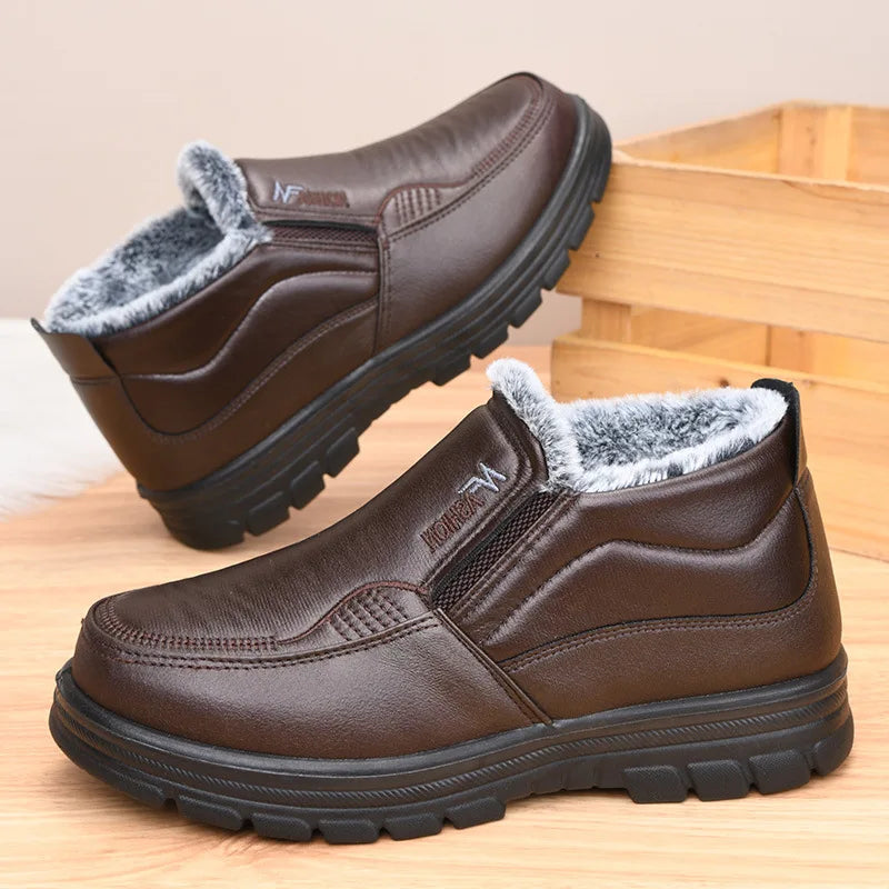 Men’s Waterproof Leather Snow Boots – Anti-Slip Winter Warmth