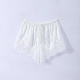 Women Short Set Satin Lace Spaghetti Strap V-Neck Top Drawstring Waist Lace Trim Shorts Elegant Casual Solid Two Piece Set Lady