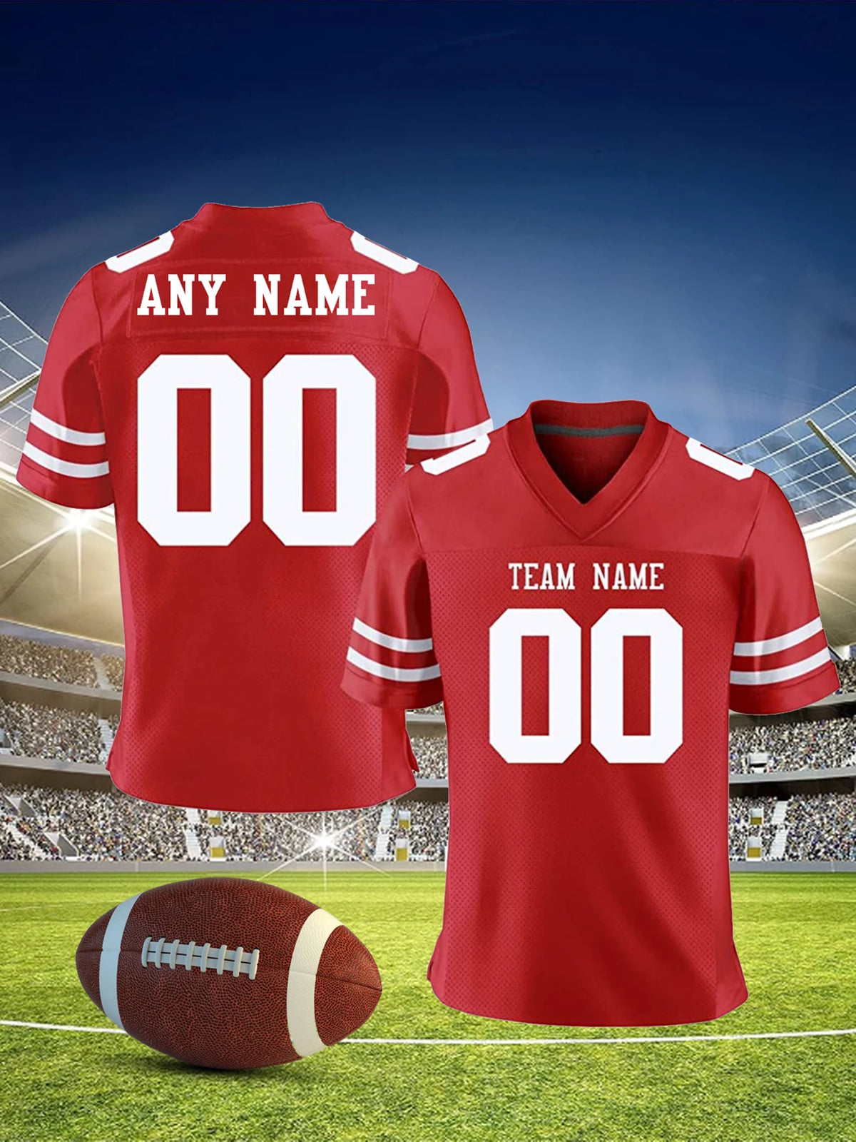 Custom American Football Jersey, Personalized Red Jersey Shirt with Printed Team Name Number, Football Top for Men Women Youth