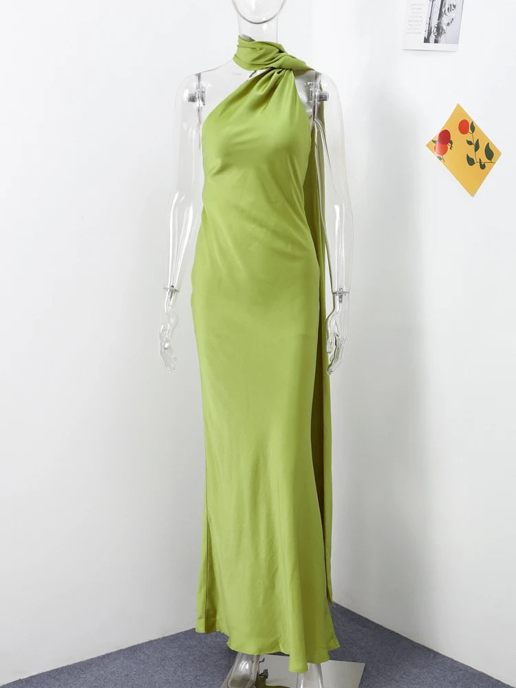 Elegant Ribbon Halter Maxi Dress