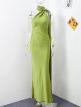 Elegant Ribbon Halter Maxi Dress