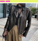 Women's Short Genuine Sheepskin Biker Jacket
