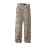 Women's High-Waisted Leopard Wide Leg Jeans | Y2K Vintage