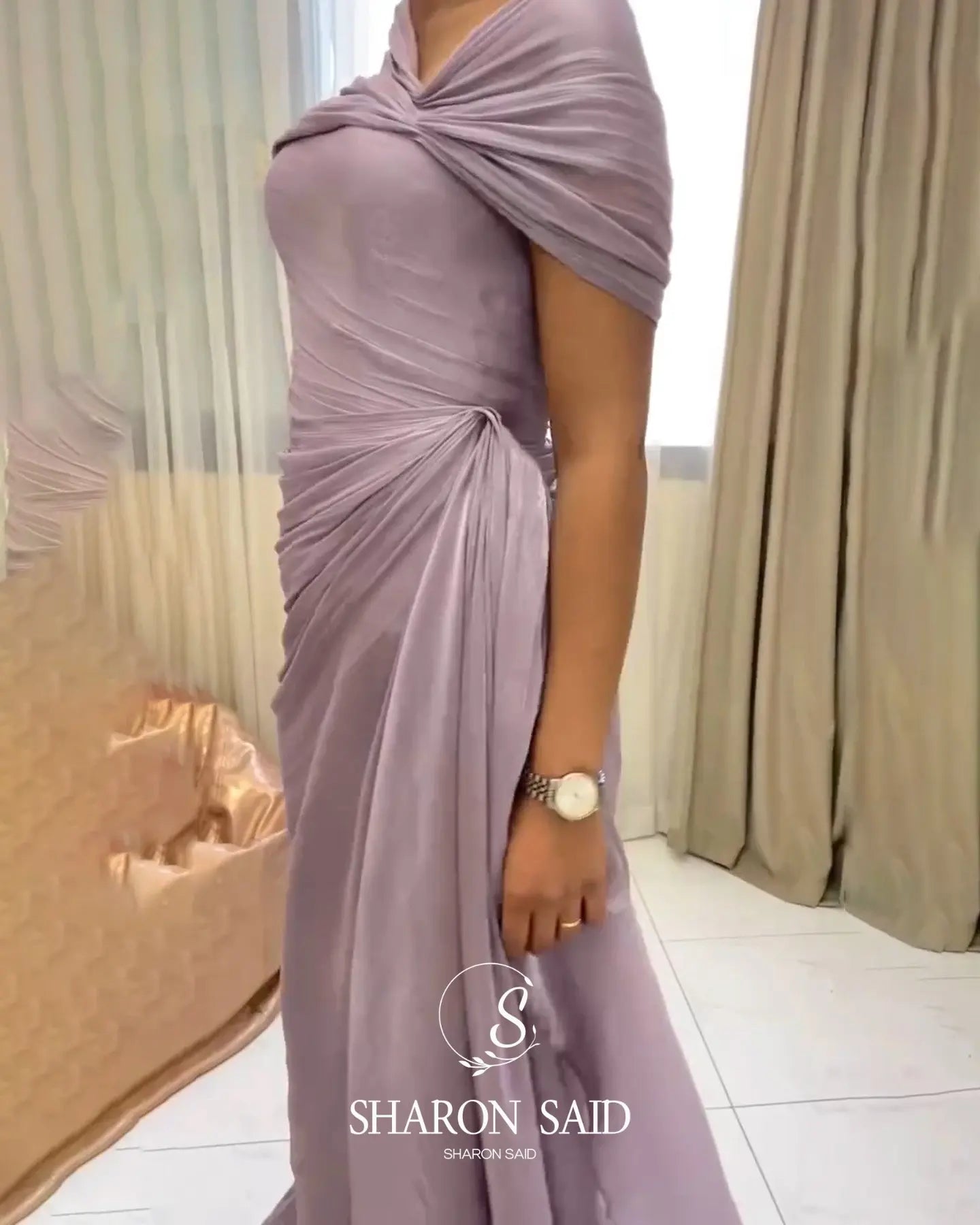 Sharon Said One-Shoulder Draped Chiffon Evening Gown SF199