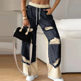 Women’s Casual Patchwork Drawstring Jeans