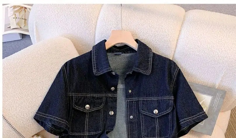 Women's Retro Cropped Short Sleeve Denim Jacket