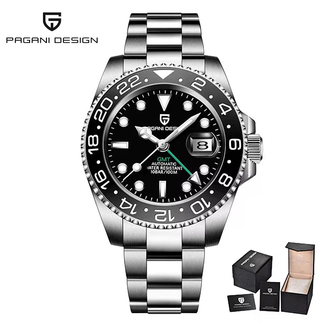PAGANI DESIGN Men Watch GMT40mm Mechanical Watch Top Brand Sapphire Glass Stainless Steel Waterproof Clock RelogioMasculino Gift