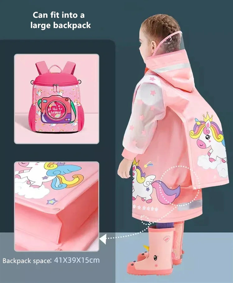 Kids Waterproof Cartoon Raincoat | Dinosaur & Unicorn