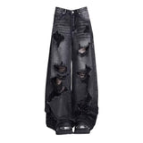 Vintage Black Ripped Wide-Leg Jeans for Women