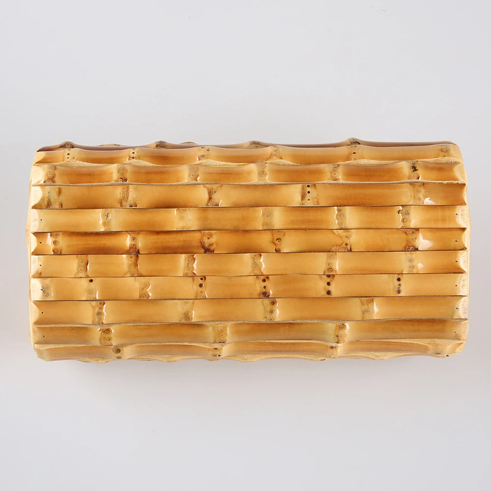 Nilerun Brand Fashion Vintage Retro Hard Wood Rattan Straw Evening Purse Wallet Unique Handmade Natural Bamboo Root Clutch Bag