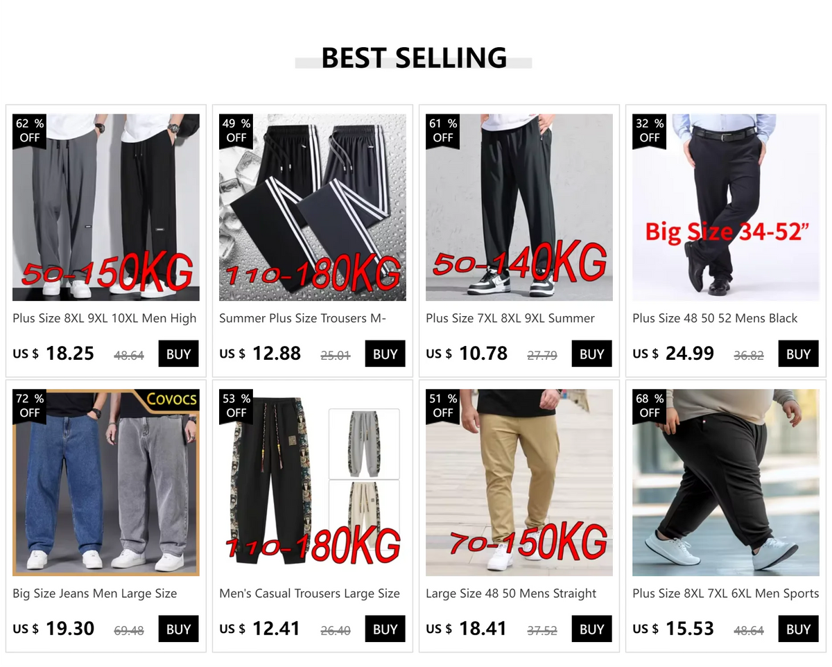 Men’s Plus Size Stretch Pants L–10XL
