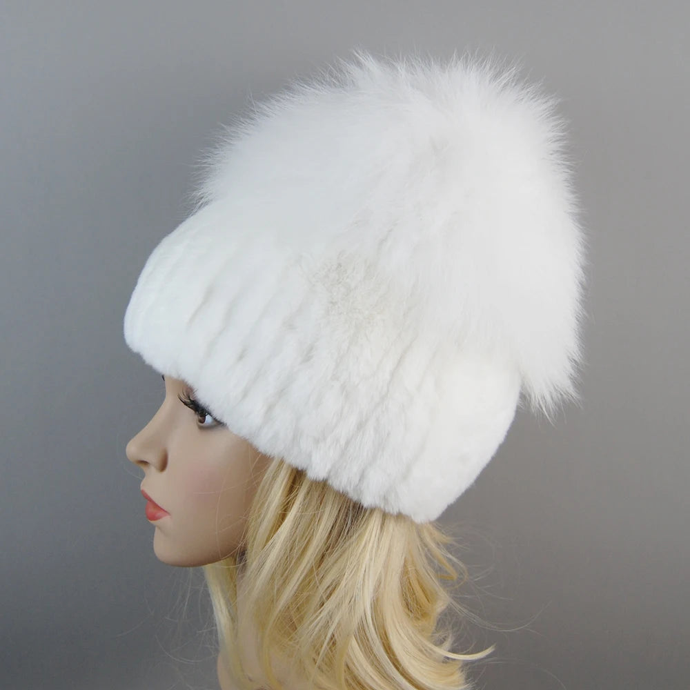 Women's Luxury Rex Rabbit & Fox Fur Beanie Hat