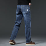 Autumn Winter  Brand New High Waist Jeans Classic Business Casual Office Men's Fashion Stretch Slim Denim Jeans Navy Blue