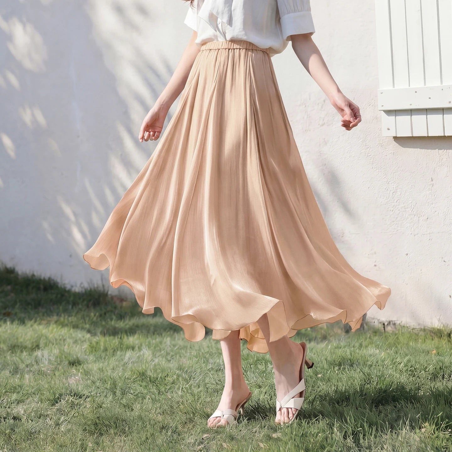 Sentubila Flowy A-Line Skirt – Iridescent Sheen
