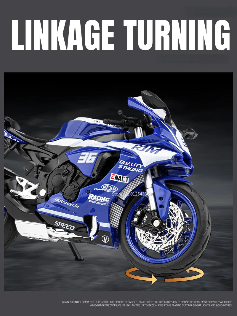 1/12 Yamaha R1M Toy Motorcycle Model Alloy Diecast with Shock Absorption Simulation Scale Motorcycle Model Toys for Kids Gifts