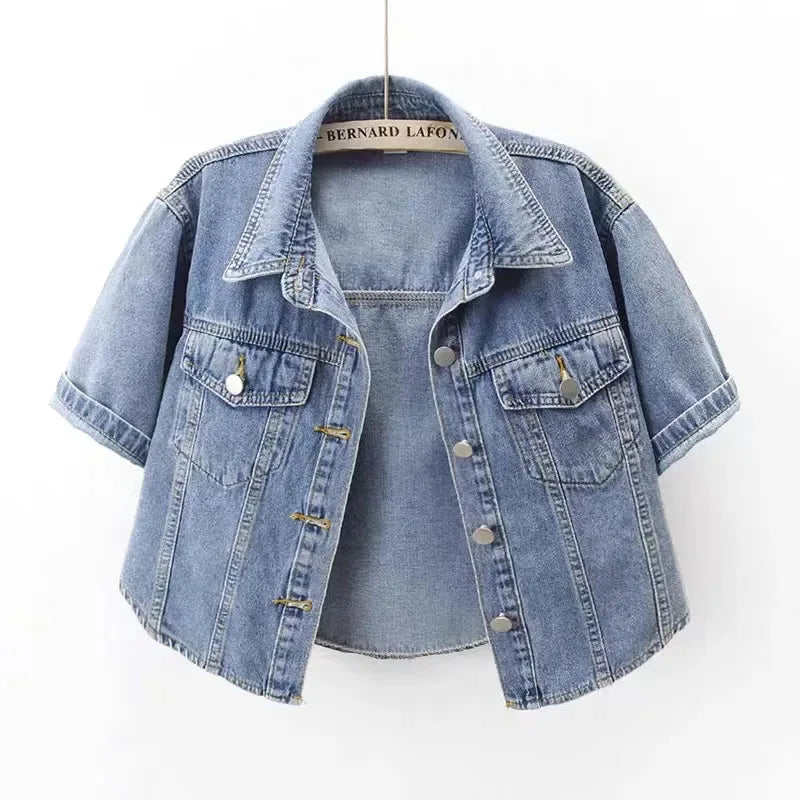 Vintage USA-Made Cropped Denim Jacket – Summer Short Sleeve Jean Top