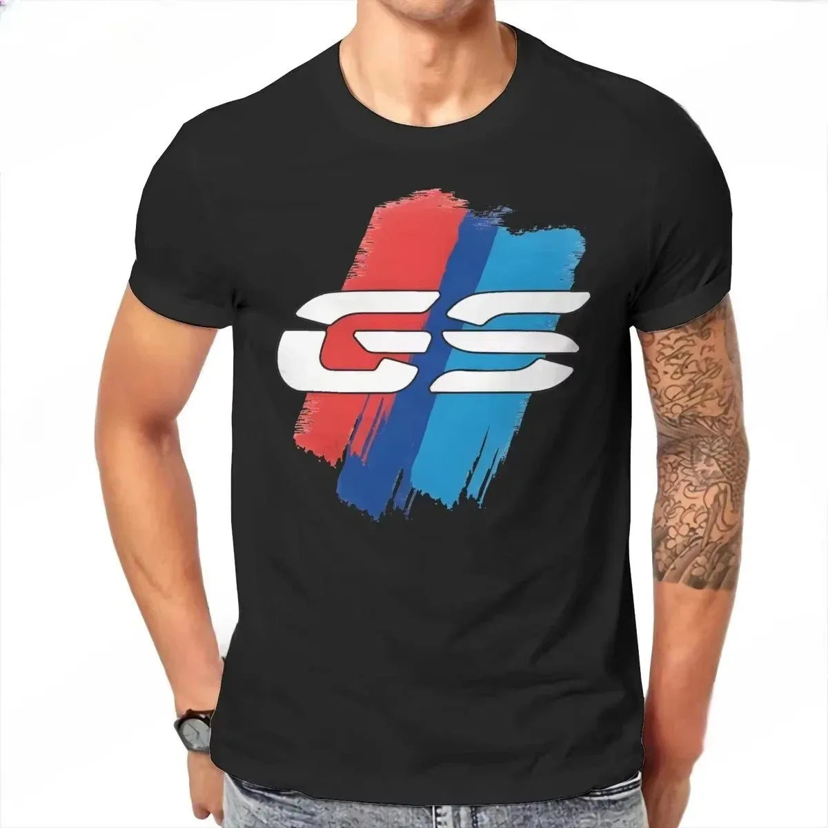 Grunge Motorcycle Graphic Cotton T-Shirt — Men's 2D Print Streetwear Tee