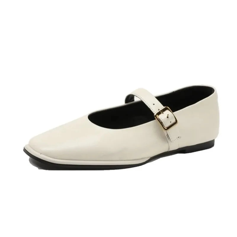 AIYUQI Mary Jane Ballet Flats | Genuine Leather Square Toe