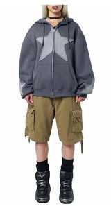 Women's Y2K Star Print Zip-Up Hoodie