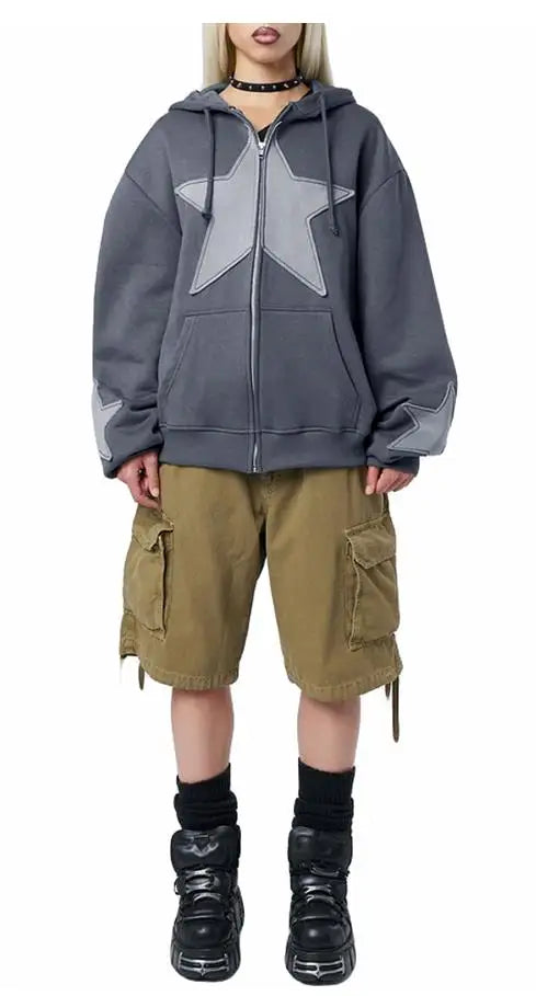Women's Y2K Star Print Zip-Up Hoodie