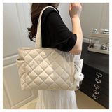 Multi Pocket Women Mailman Bag Diamond Patterned Cotton Clothing Shoulder Bag Large Capacity Tote Bag Casual Nylon Shoulder Bag