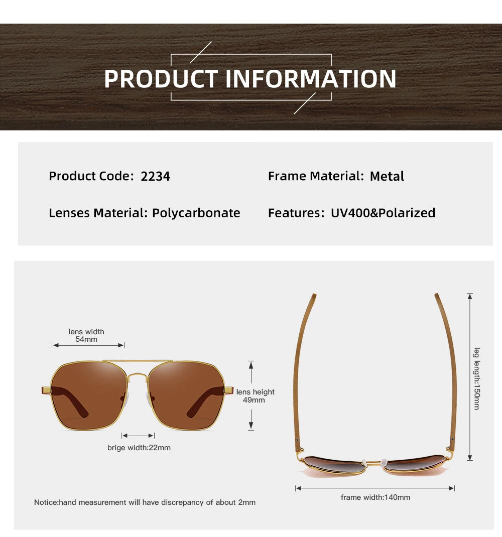 GM Fashion Retro Metallic Square Sunglasses for Women and Men Luxury Designer Brands Popular Driving Bamboo and Wood Sunglasses