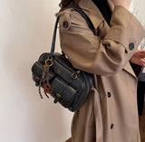 Women’s Coffee Brown Multi-Pocket Shoulder Bag | Vintage PU Leather Crossbody