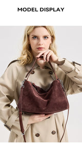 Russian Women's Genuine Suede Cowhide Leather Shoulder Bag Retro Frosted Cow Large Capacity Versatile Commuting Luxury Designer