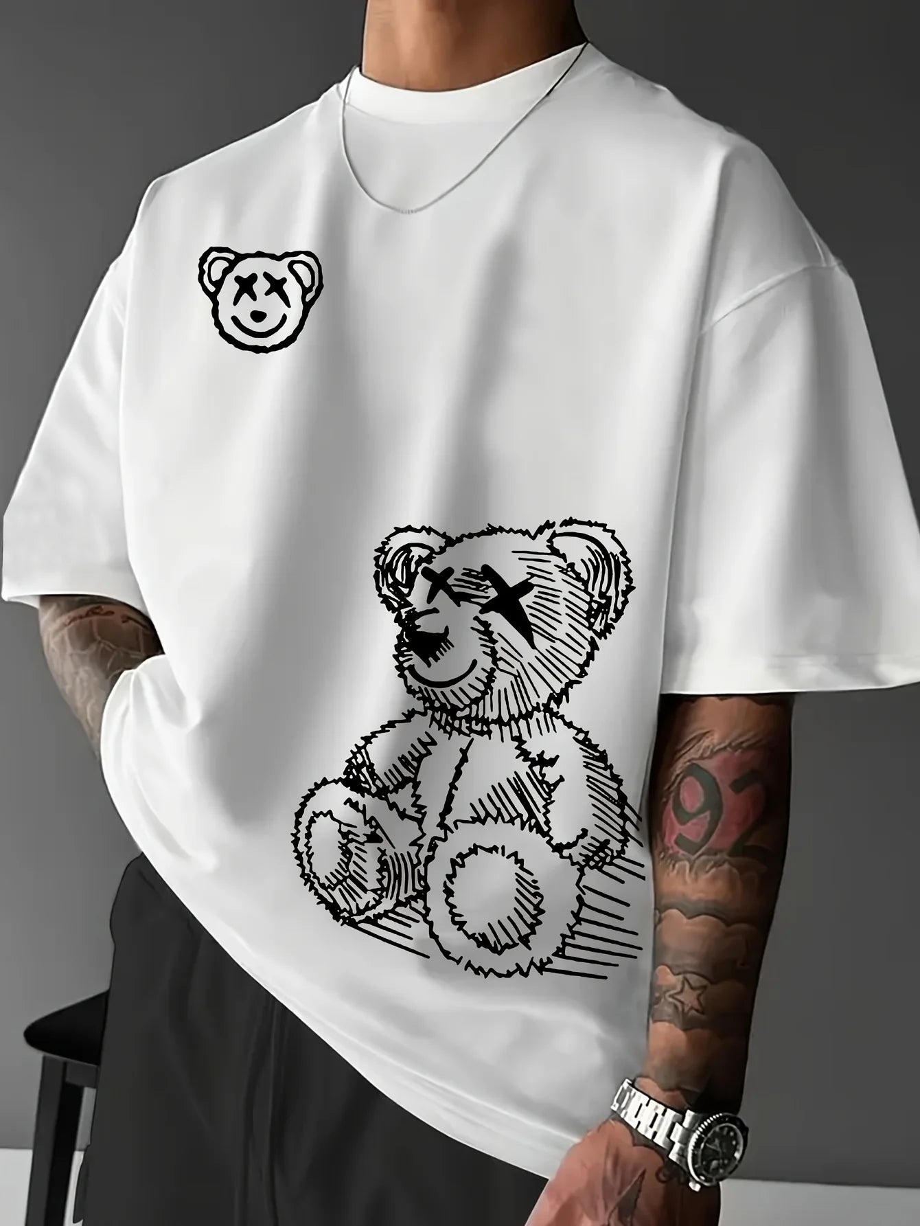Men's Cartoon Bear 100% Pure Cotton Graphic Tee
