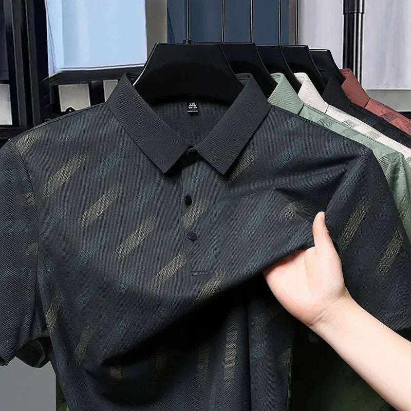 Men's Contrast Print Polo Shirt | Breathable Summer Knit