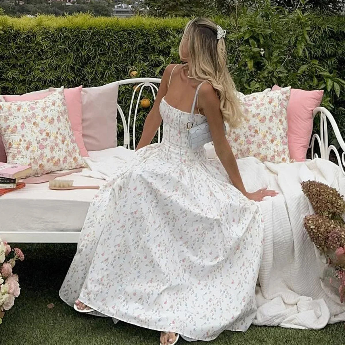 Floral Print Spaghetti Strap Midi Sundress - Elegant Boho Chic Summer Beach Dress