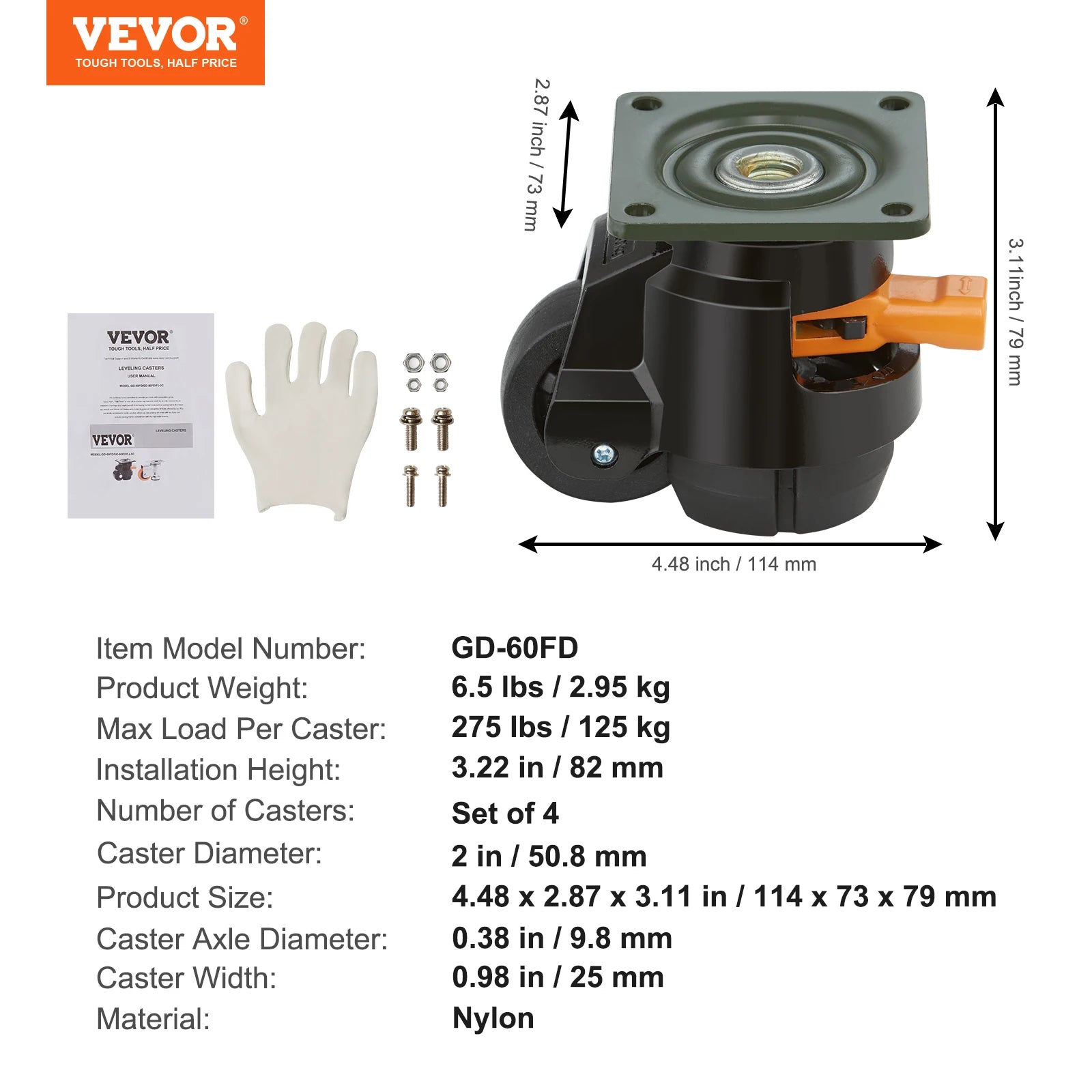 SucceBuy 4 Pcs Leveling Casters Heavy Duty Swivel Caster Wheels with Handle Design Height Adjustable Feet for Workbench Machine