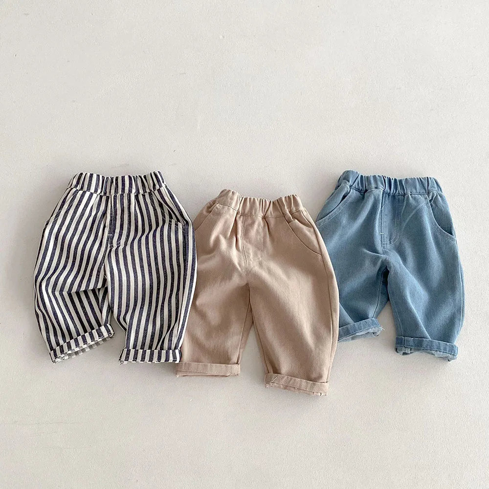 Kids' Striped Casual Denim Trousers