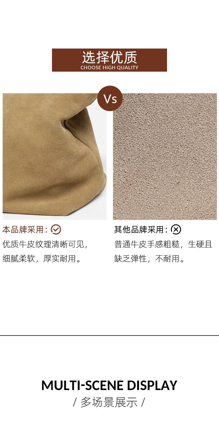 Motingsome Winter New Suede Big Tote Women Matte Cowhide Leather Handbag Oversized Shoulder Bowling Shopper Purse Luxury Design